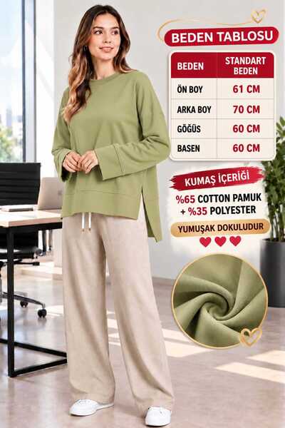 Soul Tunik Bluz Basıc Yanları Yırtmaç Detaylı OLİVE