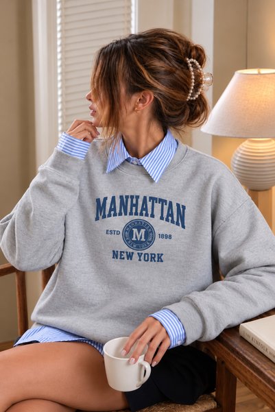 SANTAMİLA Gray Manhattan Printed Crew Neck Sweatshirt