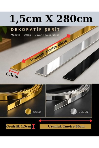 DEPO XL (1,5CM) DEKORATİF YAPIŞKANLI PARLAK AYNALI PLEKSİ ŞERİT MOBİLYA DOLAP...