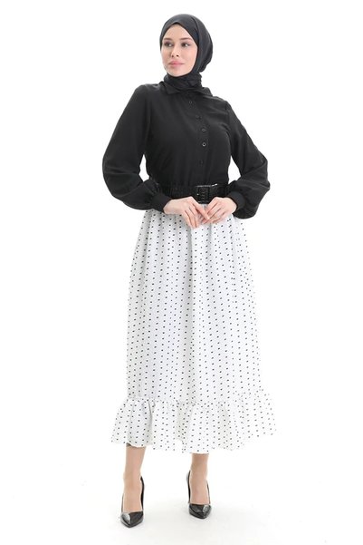 sefamerve Viscose Fabric Elastic Waist Ruffle Skirt 2012O-02 Ecru