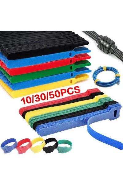 Choice 30PCS Black 10/30/50pcs Cable Organizer Reusable Hook and Loop Cable T...