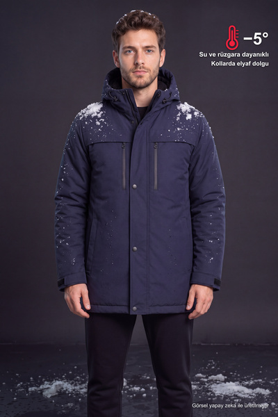 Freemen Palton și parka pentru bărbați, fleece, albastru bleumarin, cu glugă,...