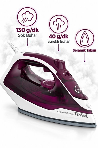 TEFAL Express Steam 130 g/dk Şok Buhar Buharlı Ütü FV2844 Mutfak Tartısı Hedi...