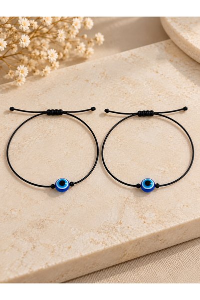Femenino Round Evil Eye Beaded Adjustable Rope Bracelet Set of 2 – Unisex Bra...