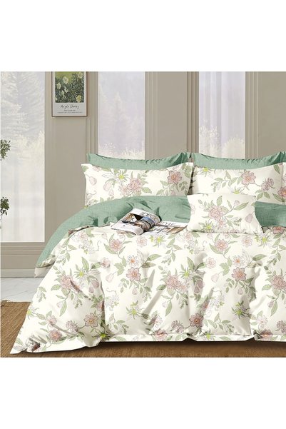 Ralex Lenjerie pat dublu Percale imprimat Bumbac 100%, 4 piese, cearșaf pat 2...