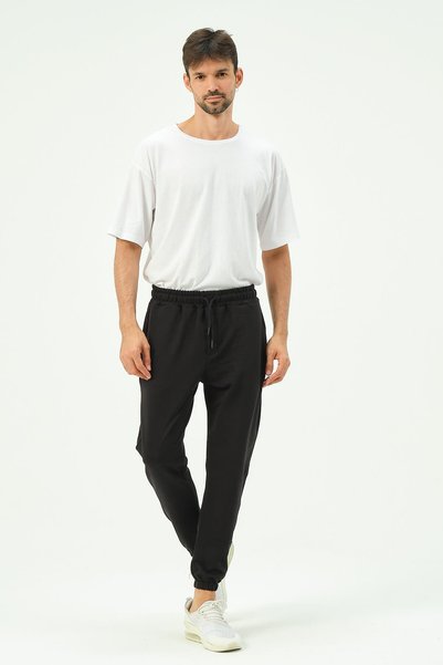 C&City Men's Elastic Leg Sweatpants with Side Pockets 781 Black
