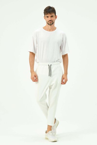 C&City Men's Loose Cut Straight Leg Sweatpants with Back Pocket 856 Ecru