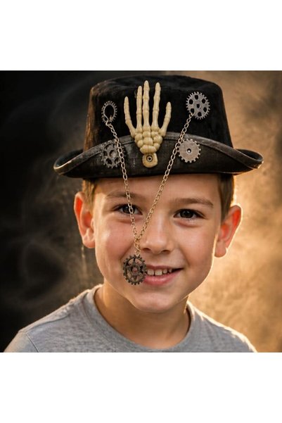 partidolu İskelet Elli Punk Goth Steampunk Keçe Halloween Şapkası Siyah Renk ...
