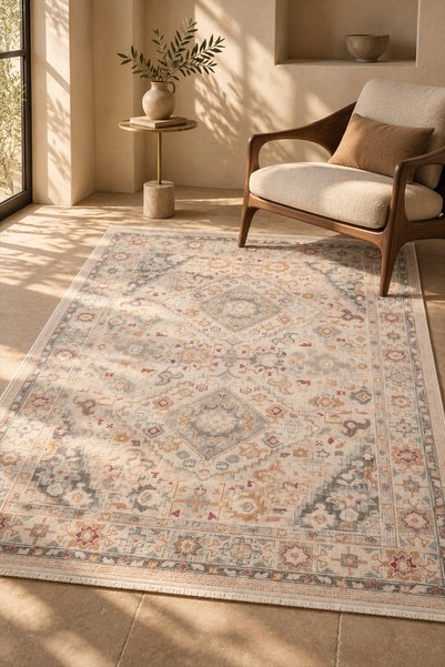 ALA RUGS Koton Seri - Vintage Motifli Yıkanabilir Oda Halısı