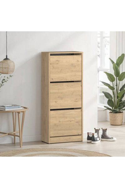 Adore Mobilya Flat Duo Üç Katlı Ayakkabılık Florida Meşe 51x119x26 cm