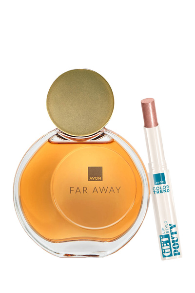 AVON Far Away Kadın Parfüm Edp 50 ml. Ve Ultra Beauty Ruj Stylo Cappucino Paketi