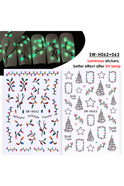 Choice SW-H062 063 2pcs Luminous Christmas Light Nail Sticker Simple Xmas Tre...