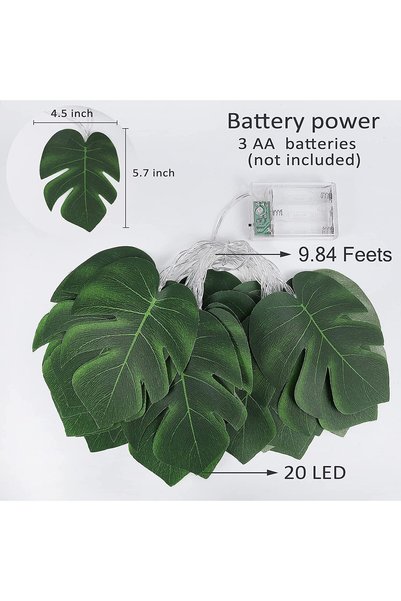 Choice 3M 20 LEAVES Monstera Leaf String Lights, Tropical Artificial Rattan P...