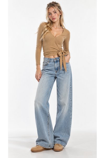 Kallisto Beige Double Breasted Crop Blouse