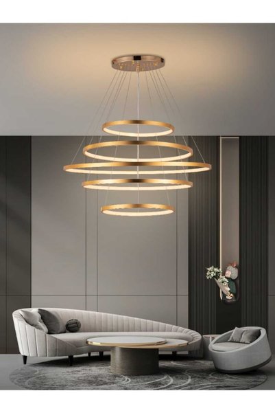 best power Modern Design 5 Circle Rings Gold Led Hanging Ceiling Chandelier 6...