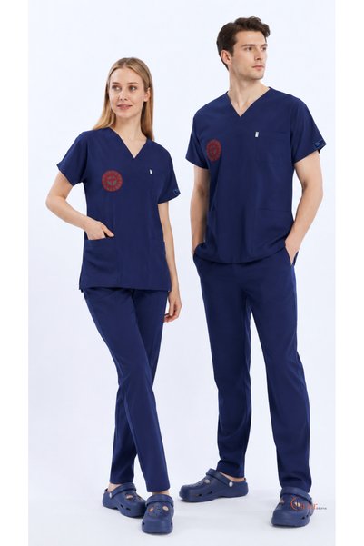 cinaruniforma Lacivert Likralı Hemşire Üniforma Scrubs Takım – Yeni Yönetmeli...