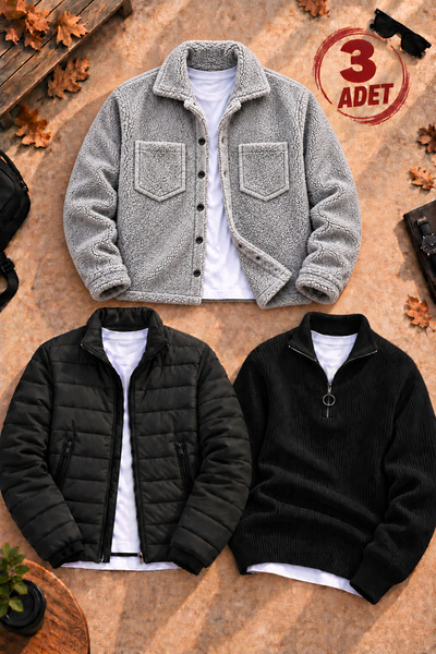 legends butik Men's 3-Piece Winter Outfit Set – Quilted-Lined Puffer Jacket +...