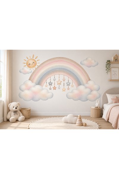 MaisonVelinCo Pastel Rainbow, Cloud, Sun, and Star-Themed Wall Sticker Set fo...