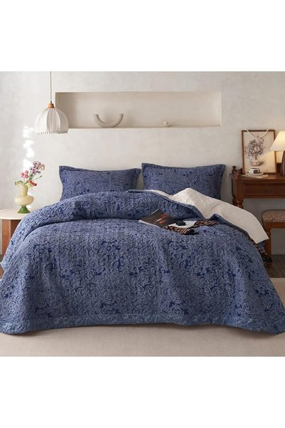 mixinni Quilt King Size Reversible Soft Cotton 3-Piece Beige Embroidery Patte...