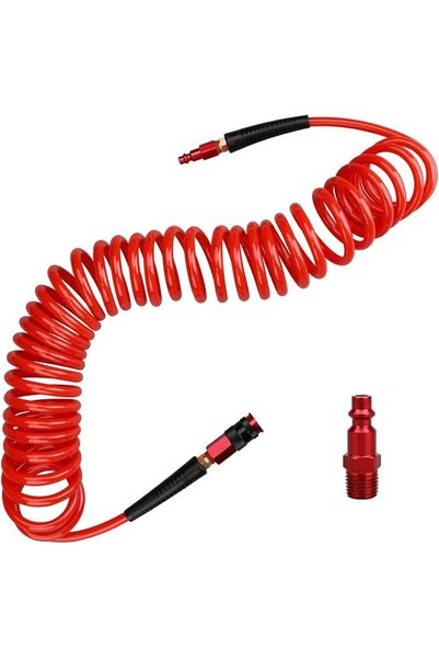 Hromee 1/4 in x 25 ft Polyurethane Recoil Air Hose with Bend Restrictors Comp...