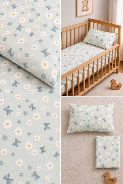 Bebelz 100% Cotton "Mom's Side" - Crib Bed Sheet Set with Daisy Pattern - Inc...