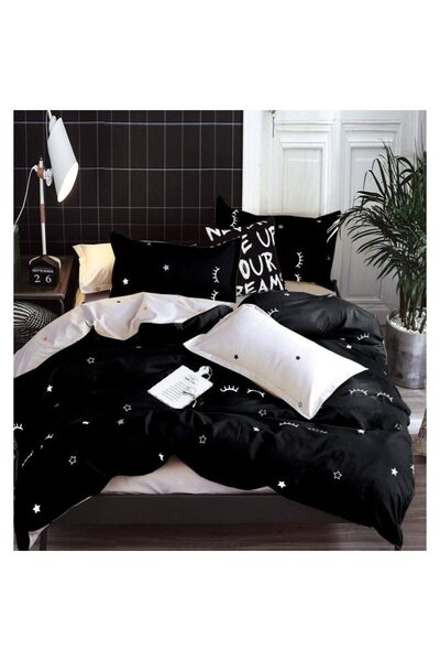 OEM Bed Linen, Satin Cotton, 7 Pieces, 1 Person, 225x250cm, Eye Print, Black-...