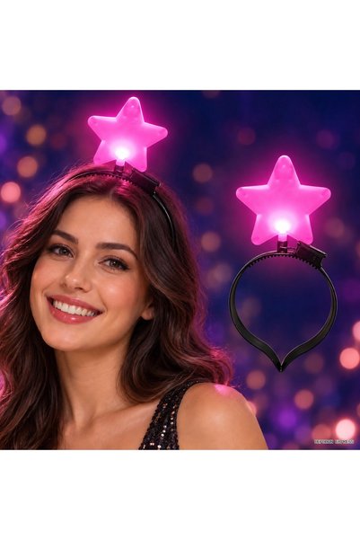 EKSPRESS Büyük Mega Yıldız Işıklı LED Parti Tacı (232910) Pembe Renk