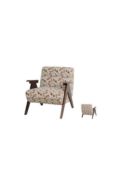 IN HOME STORE كرسي بيرجير مودرن بنقوش زهور كلاسيكية وأرجل خشبية