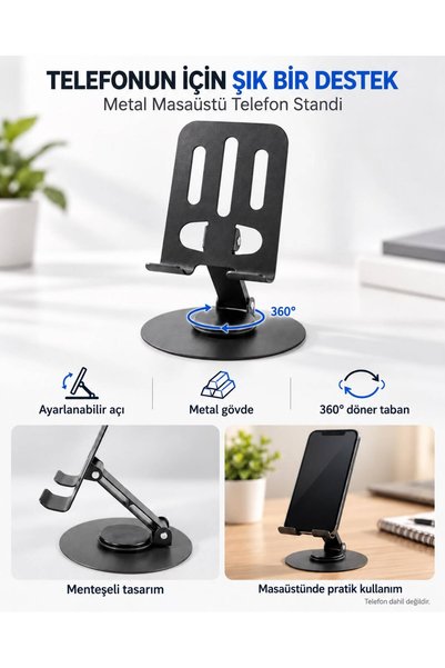 Genel Markalar Metal 360 Derece Dönebilen Telefon Tutucu Ayarlanabilir Masaüs...