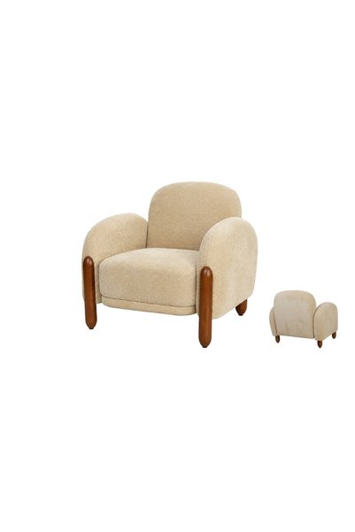 IN HOME STORE كرسي بيرجير عصري بمساند ذراعين وقماش بيج مريح