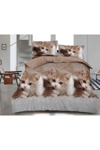 OEM Double bed linen, 3D kitten print, 4 pieces, 2 people, 220x240cm, Satin C...