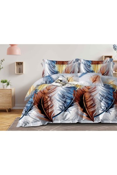 OEM Double bed linen, 2 people, 4 pieces, 240x250 cm, Feather print