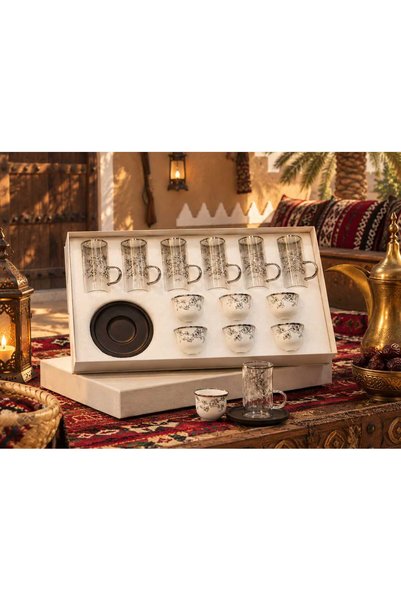 Generic Brand Glass Tea Cups and Coffee Mugs Set with Wooden Serving Trays El...