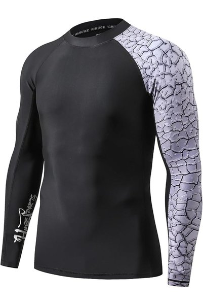HUGE SPORTS Men's Swim Shirts Long Sleeve UPF 50+ Rash Guard Sun Shirts UV Su...