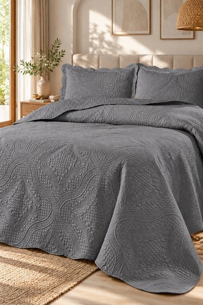 Bikaya Home Luxury Embroidered Double Bedspread Set | 250x260 cm | 100% Cotto...