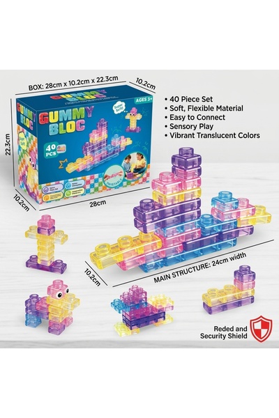 CasaDesteapta.ro Set of 40 Sensory Building Blocks Gummy Blocks, Soft Silicon...