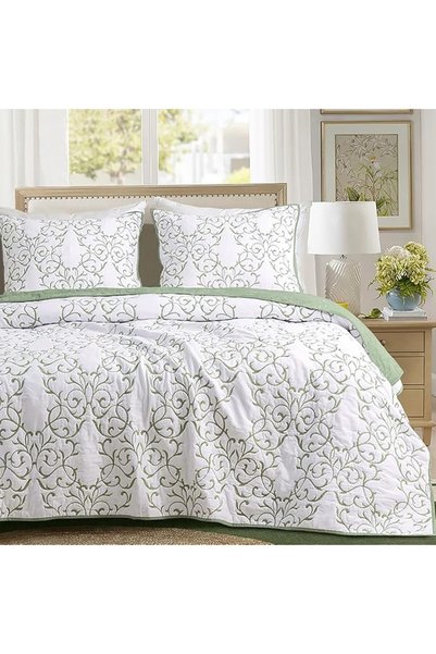 mixinni Quilt King Size Reversible Soft Cotton 3-Piece Beige Embroidery Patte...