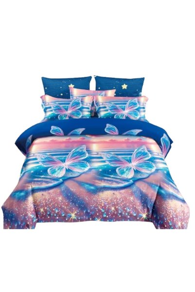 OEM Lenjerie de pat pentru pat dublu, cearșaf reversibil, 4 piese, imprimeu a...
