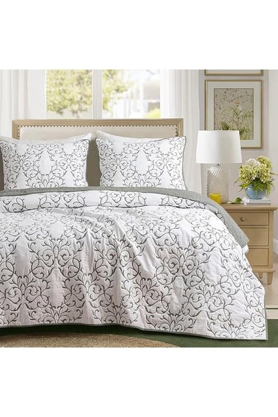 mixinni Quilt King Size Reversible Soft Cotton 3-Piece Beige Embroidery Patte...