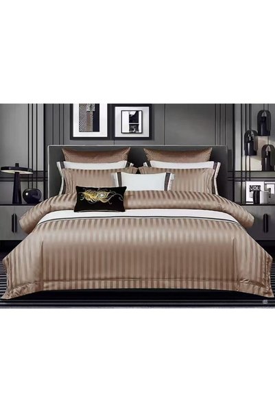 OEM Lenjerie de pat dublă, cearșaf cu elastic, damasc, uni, 6 piese, 220x230c...