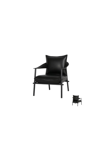 IN HOME STORE كرسي استرخاء عصري من الجلد الأسود مع هيكل معدني متين