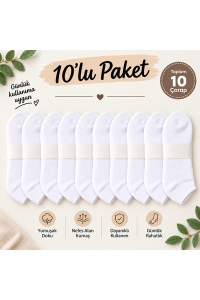 Genel Markalar Patik Çorap 10’lu Paket Beyaz Renk