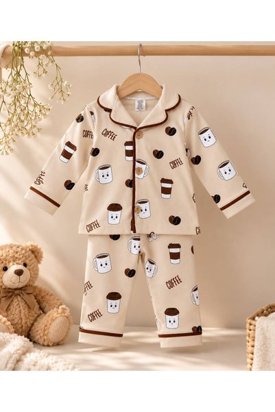 Derin Babyy 100% Cotton, Long-Sleeved, Button-Up, Coffee-Print, Soft-Textured...