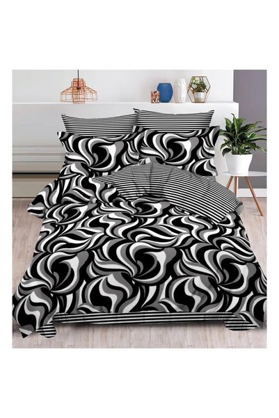 OEM Finet bed linen set, with elastic, 6 pieces, white/black, 180x200 cm