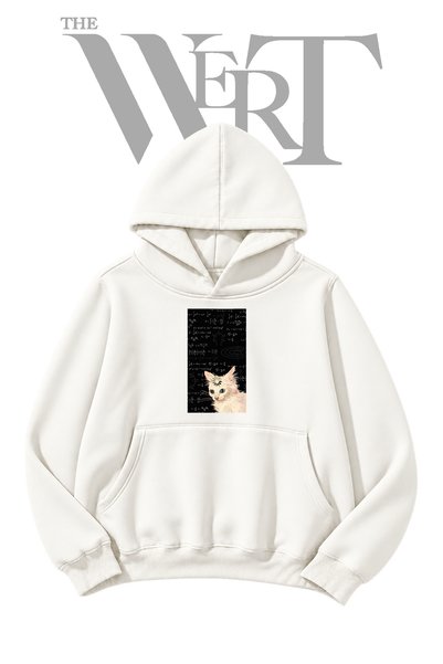 THEWERT Loading Cat Pre-Printed White Hooded Sweatshirt (2-Ply)