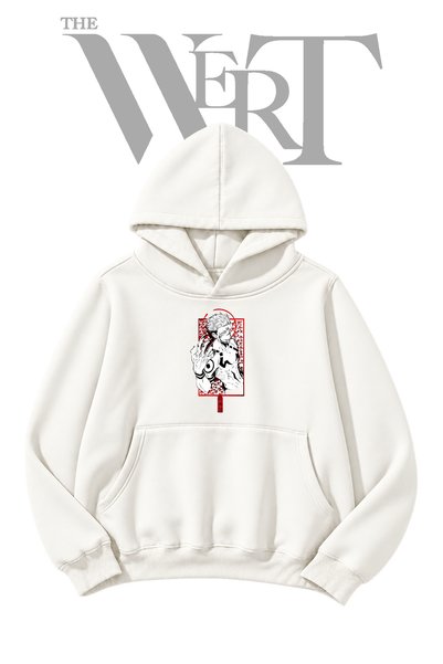 THEWERT Jujutsu Sukuna Unprinted White Hooded Sweatshirt (2-Ply)