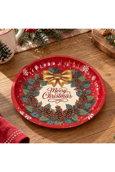 SHOPIENS Farfurie rosie cu model coroana Merry 26 cm Shopiens®