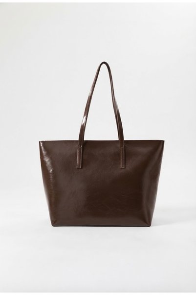 Lilivo Bags Isabel Shiny Faux Leather Oversized Shoulder Bag, Dark Brown