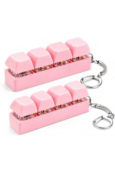 TERRIFI 2Pcs Pink Keyboard Fidget Toy, Pink Clicky Fidget Keyboard with Keych...