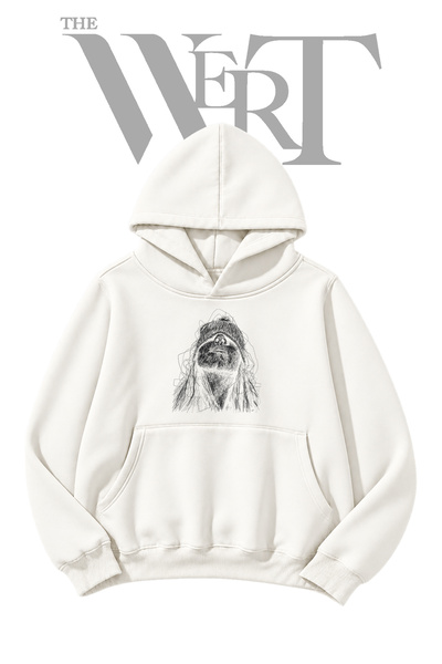 THEWERT Orangutan Sketch Pre-Printed White Hooded Sweatshirt (2-Ply)